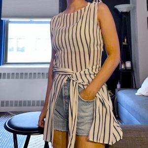 Zara Stripe Tunic Blouse w/ Waist Tie - XS
